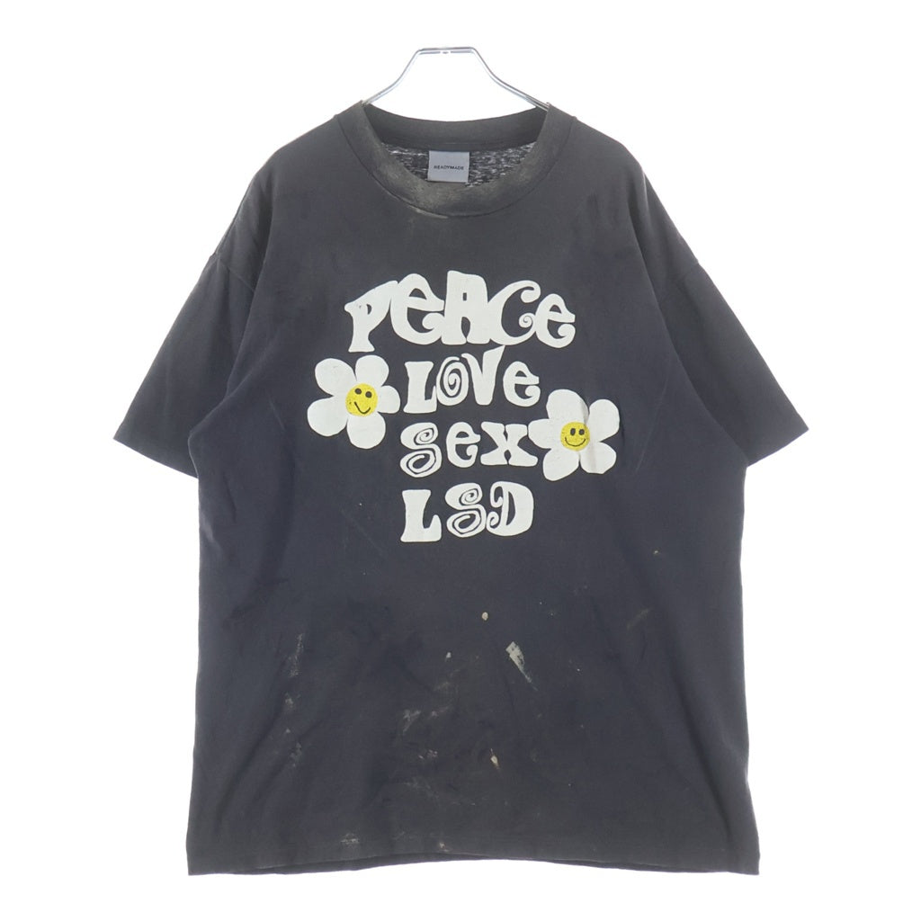 READY MADE(レディメイド) 24SS T-SHIRT PEACE ピース 両面プリント ダメージ加工 クルーネック カットソー 半袖Tシャツ ブラック RE-CO-BK-00-00-280