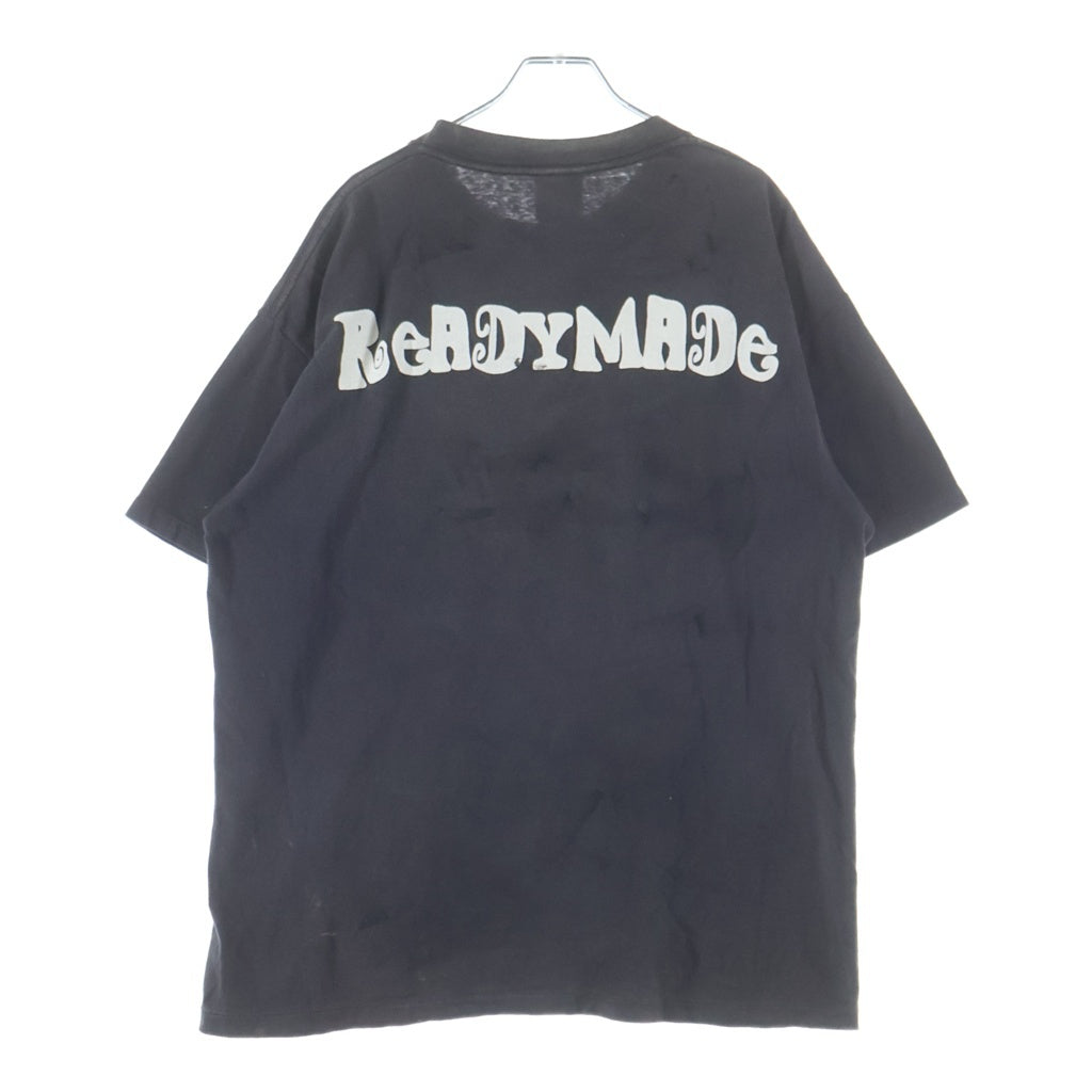 READY MADE(レディメイド) 24SS T-SHIRT PEACE ピース 両面プリント ダメージ加工 クルーネック カットソー 半袖Tシャツ ブラック RE-CO-BK-00-00-280