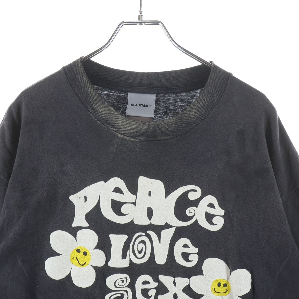 READY MADE(レディメイド) 24SS T-SHIRT PEACE ピース 両面プリント ダメージ加工 クルーネック カットソー 半袖Tシャツ ブラック RE-CO-BK-00-00-280