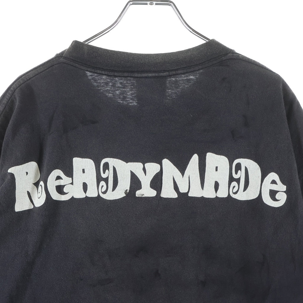 READY MADE(レディメイド) 24SS T-SHIRT PEACE ピース 両面プリント ダメージ加工 クルーネック カットソー 半袖Tシャツ ブラック RE-CO-BK-00-00-280