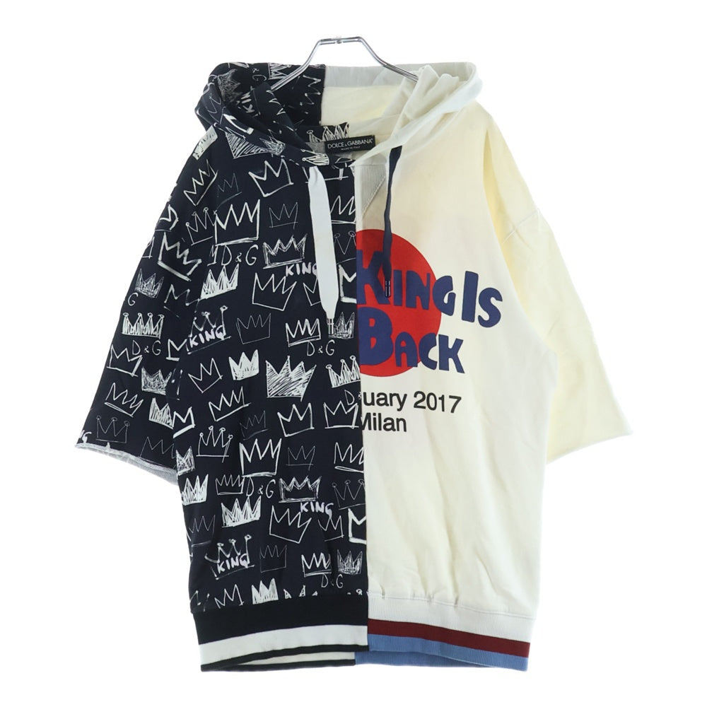 DOLCE & GABBANA(ドルチェアンドガッバーナ) 7分袖パーカー フーディー トップス ブラック/ホワイト JZ-G9LV3T