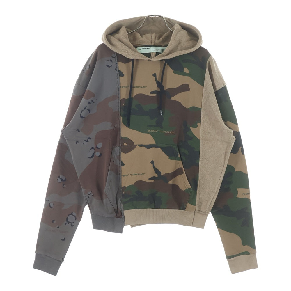 OFF-WHITE(オフホワイト) Camouflage Pattern Patchwork Pullover Hoodie カモ柄切り替えプルオーバーパーカー フーディー ブラウン OMBB036F18192042