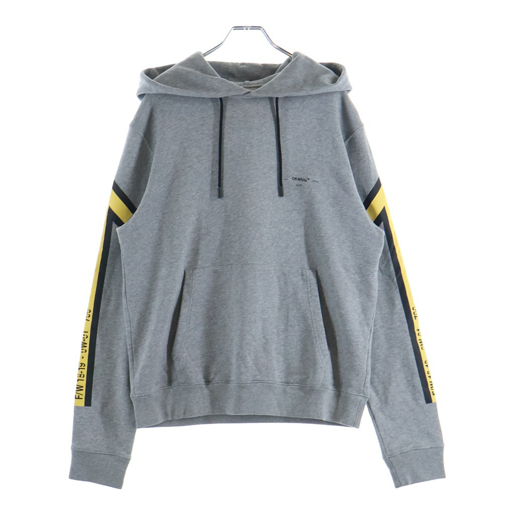 OFF-WHITE(オフホワイト) Sleeve Print Pullover Hoodie 袖プリントプルオーバーパーカー フーディー グレー OMBB034E18192025