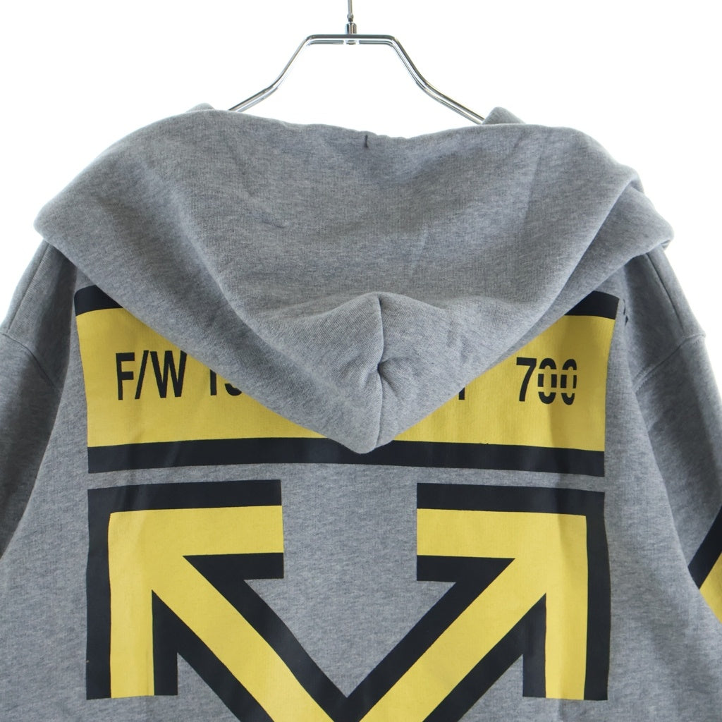 OFF-WHITE(オフホワイト) Sleeve Print Pullover Hoodie 袖プリントプルオーバーパーカー フーディー グレー OMBB034E18192025