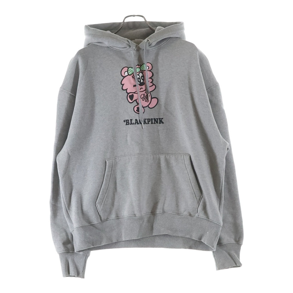 NO BRAND(ノーブランド) BLACK PINK Character Logo Print Pullover Hoodie キャラクターロゴプリント プルオーバーパーカーフーディー グレー