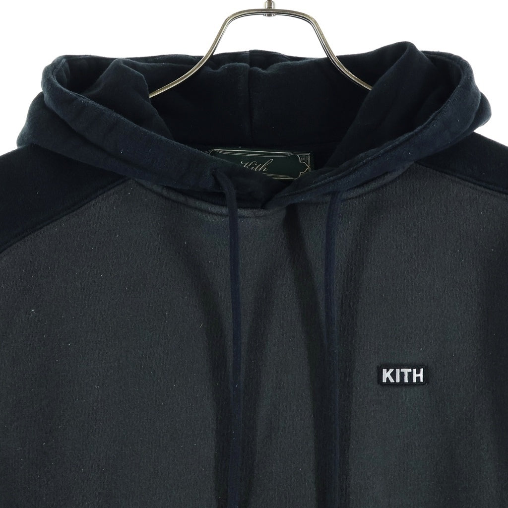 KITH(キス) フロントロゴデザイン コーデュロイ切り替え フーデッド スウェット トレーナ ブラック KHM031504