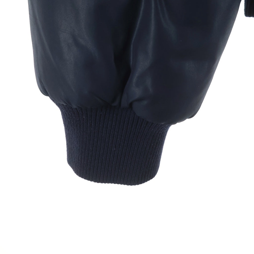 DOLCE & GABBANA(ドルチェアンドガッバーナ) Lambskin Switching Padding Hooded Jacket ラムスキ切替中綿フーデッド ジャケット レザー ネイビー RB0563/SE320