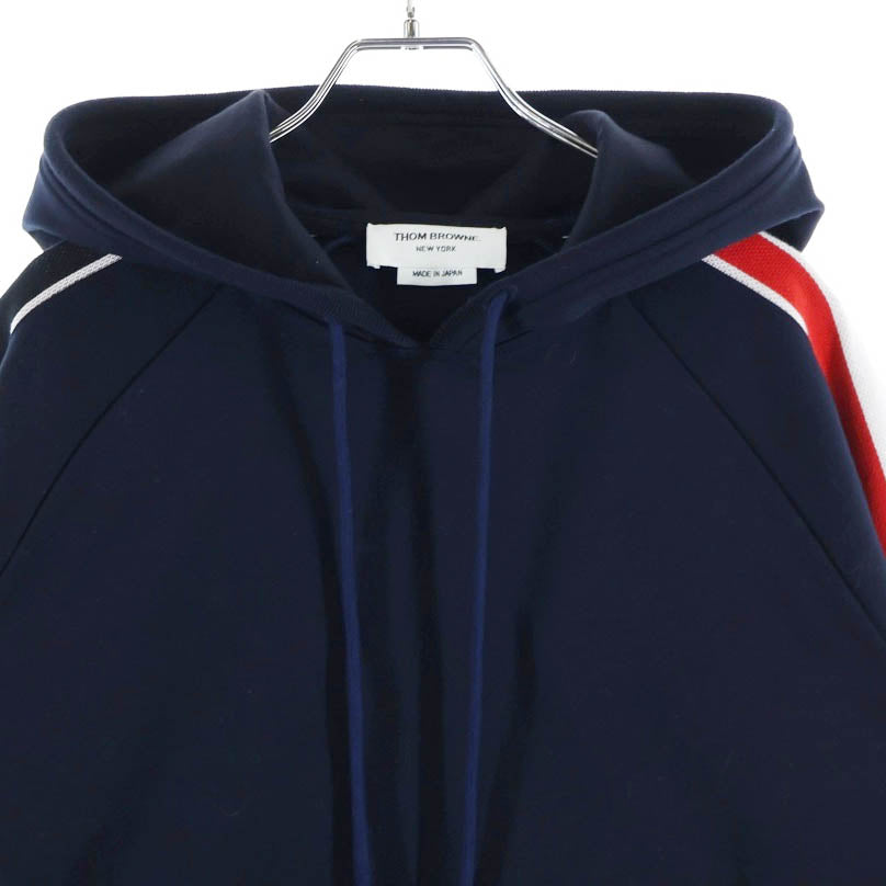 THOM BROWNE(トムブラウン) サイドトリコロールライン プルオーバーパーカー フーディー ネイビー MJT224A