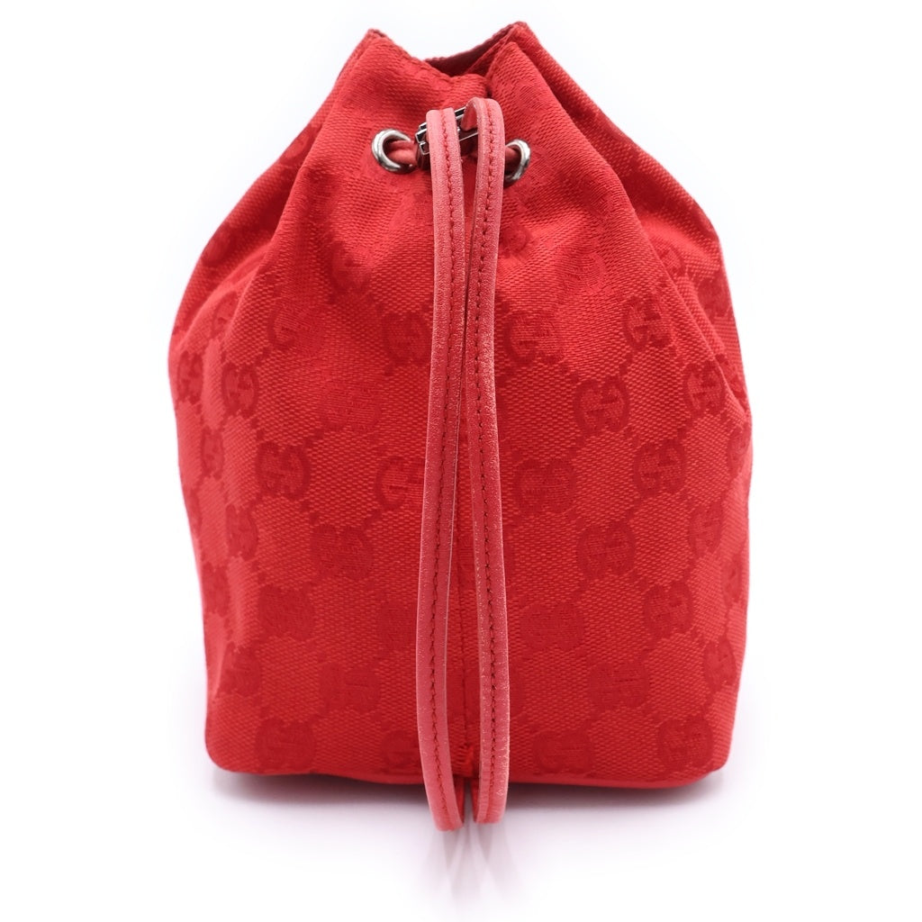 GUCCI(グッチ) GGキャンバス 総柄 巾着ポーチ ハンドバック レッド 039-0973 レディース