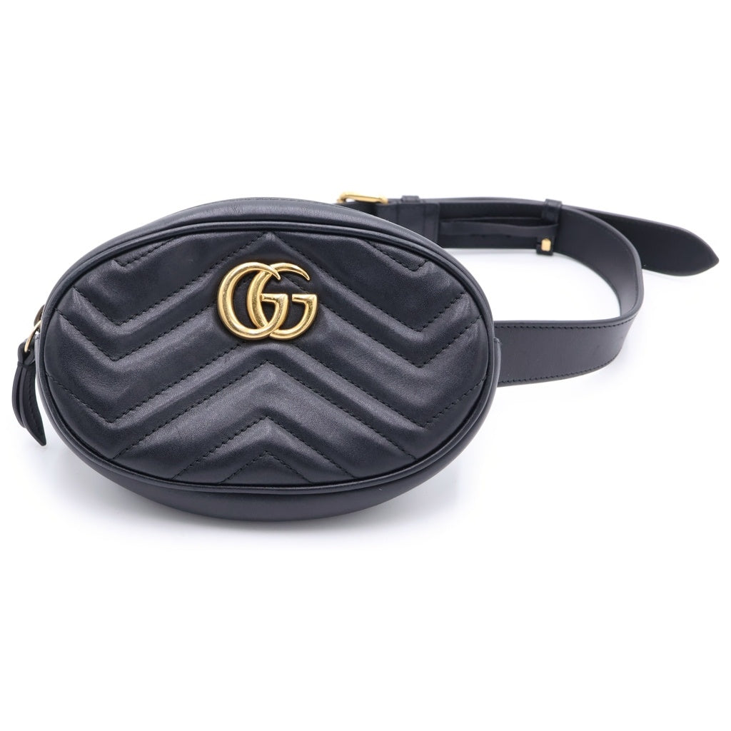 GUCCI(グッチ) GGマーモント ロゴデザイン キルティング レザー ショルダーバッグ ブラック 476434 レディース