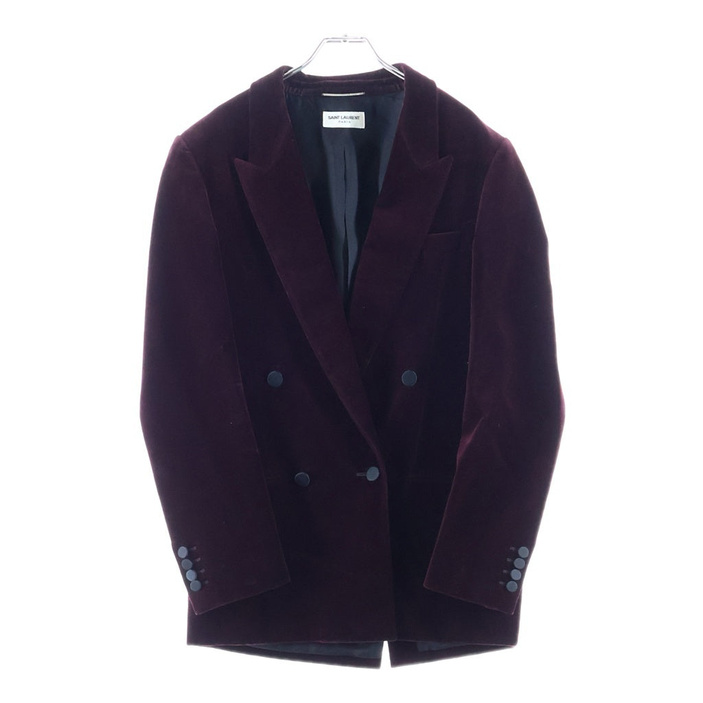 SAINT LAURENT PARIS(サンローランパリ) 22AW ピークドラペル ベロア ダブルブレストテーラードジャケット レッド 706612 Y615W