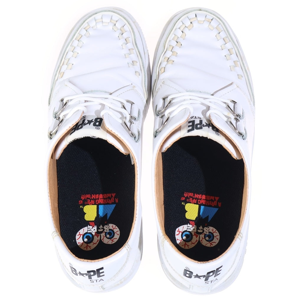 A BATHING APE(アベイシングエイプ) × AMBUSH ×アンブッシュ レザー レザーレースアップシューズ ホワイト