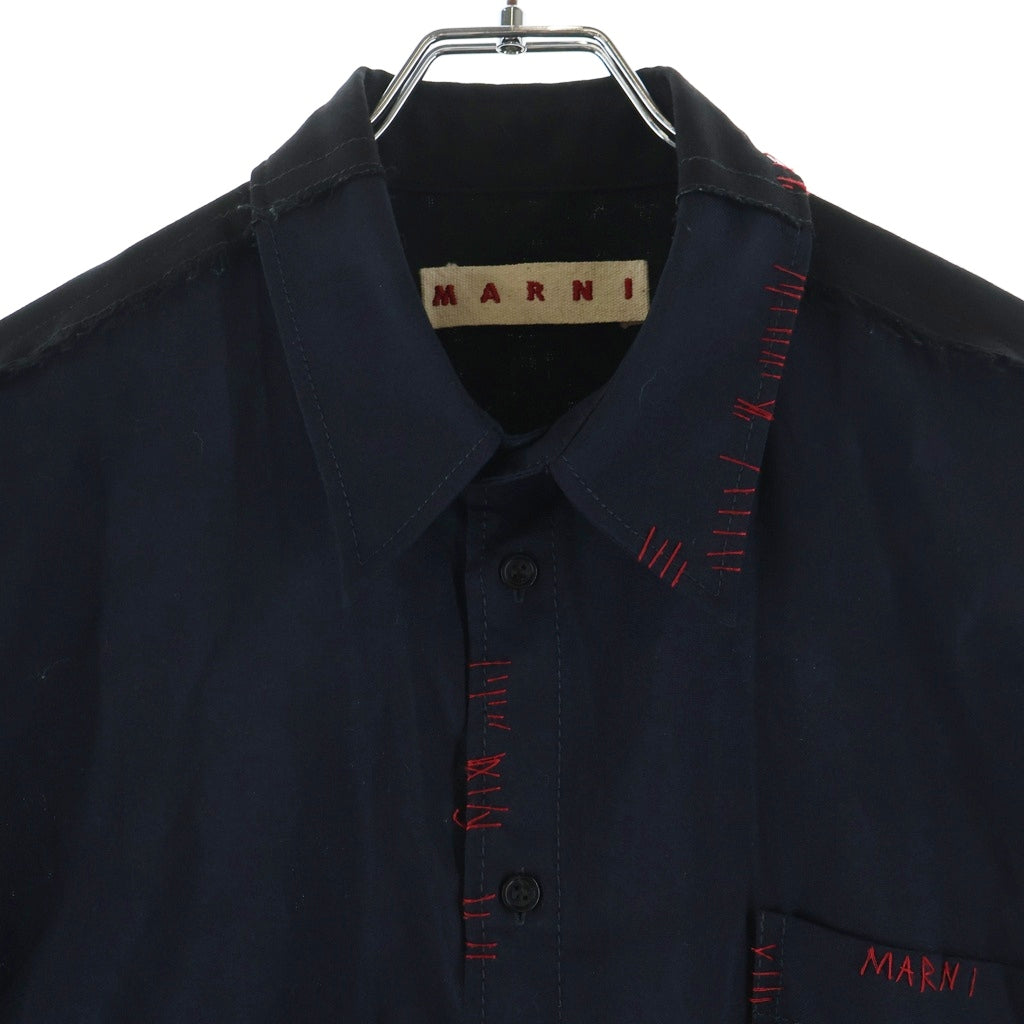 MARNI(マルニ) 24SS Tropical Wool Stitched Long Sleeved Shirt トロピカルウール ステッチ長袖シャツ ネイビー CUMU0278QS