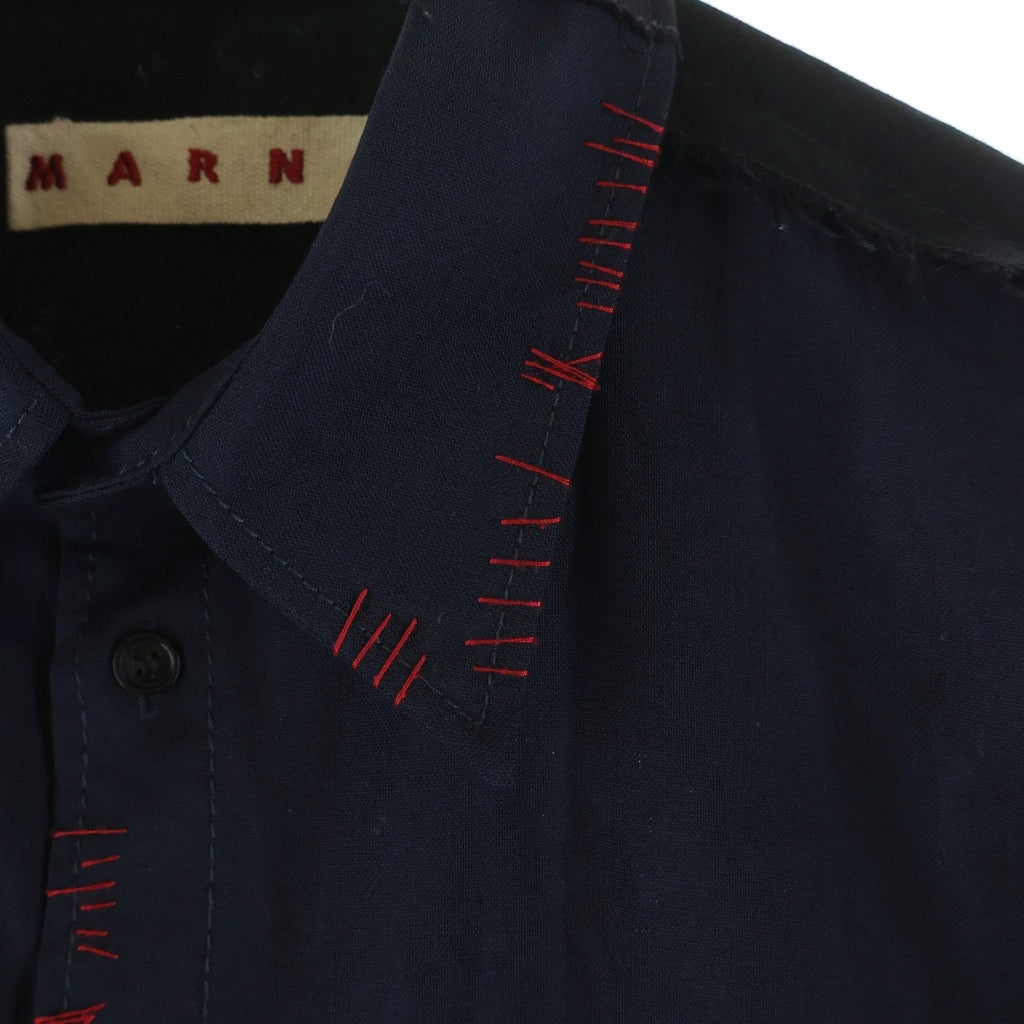 MARNI(マルニ) 24SS Tropical Wool Stitched Long Sleeved Shirt トロピカルウール ステッチ長袖シャツ ネイビー CUMU0278QS