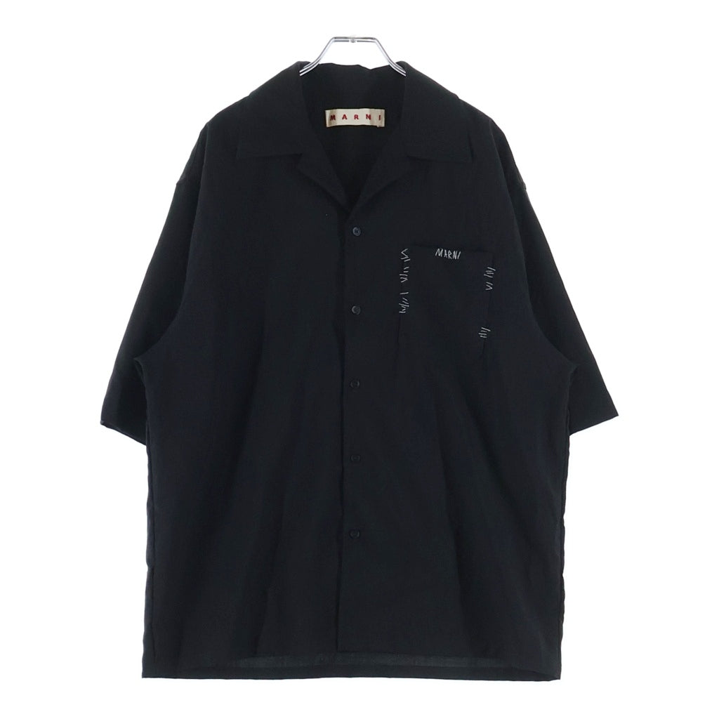 MARNI(マルニ) 25AW Tropical Wool Marni Mending Logo Bowling Shirt ロピカルウール マルニメンディングロゴ ボーリング半袖シャツ ブラック CUMU0054S1 TW839