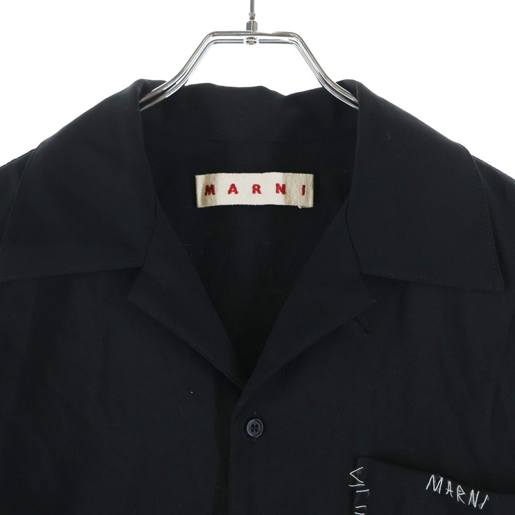 MARNI(マルニ) 25AW Tropical Wool Marni Mending Logo Bowling Shirt ロピカルウール マルニメンディングロゴ ボーリング半袖シャツ ブラック CUMU0054S1 TW839