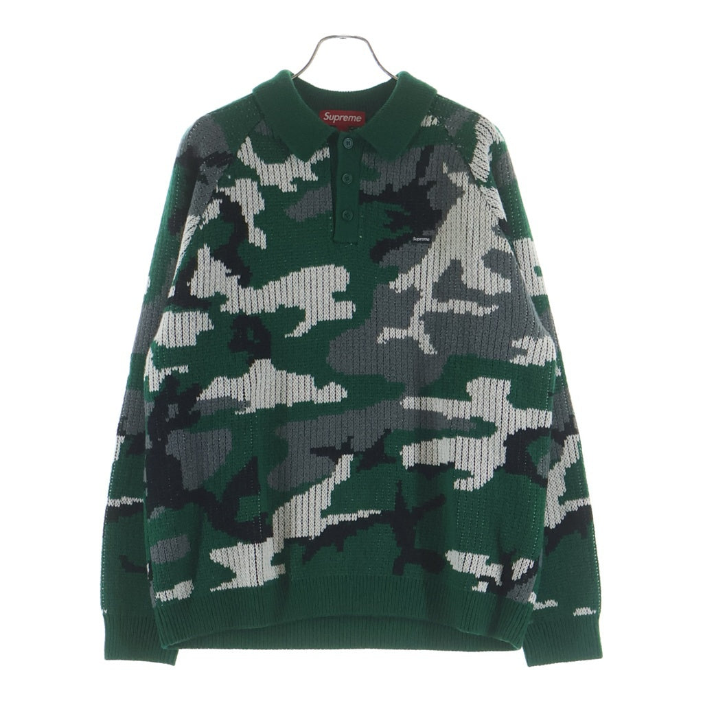 SUPREME(シュプリーム) 25AW Small Box Polo Sweater スモールボックスロゴ カモ柄 ポロスウェット ニット セーター グリーン