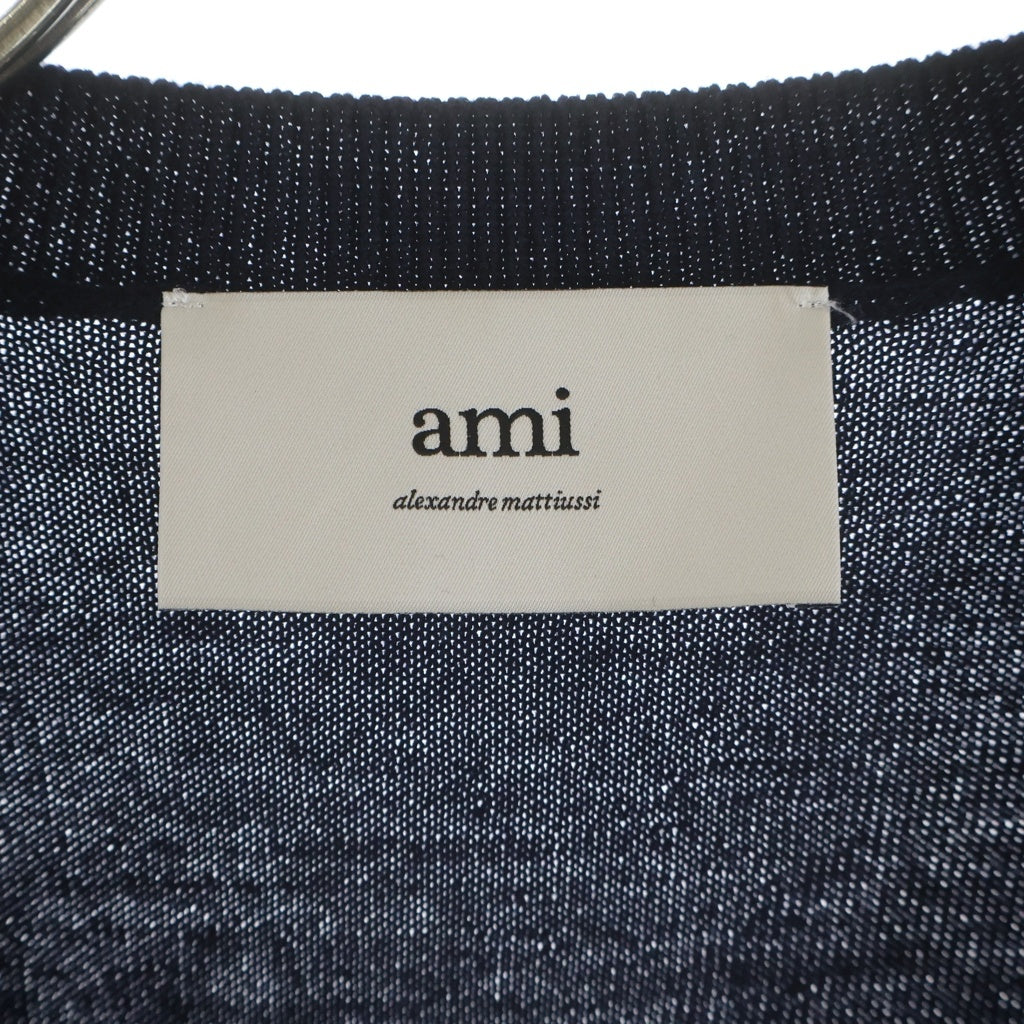 ami paris(アミパリス) ハートロゴ刺繍 Vネックカーディガン ニット ブラック BFFKC111