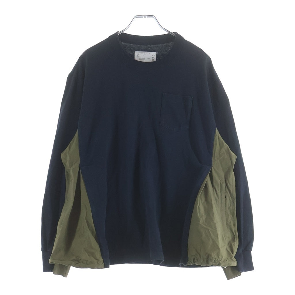 Sacai(サカイ) ナイロン切り替え長袖Tシャツ ネイビー/カーキ 22-02871M