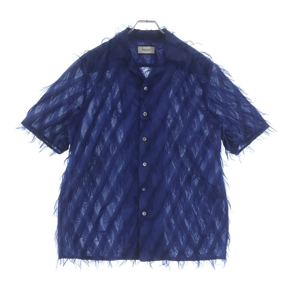 TAAKK(ターク) 23SS FRINGE OPEN COLLAR SHIRTS フリンジ オープンカラー 半袖シャツ ブルー TA23SS-SH029