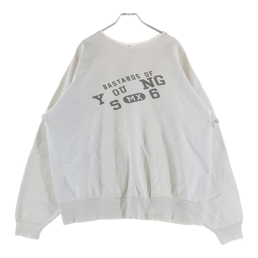 SAINT MICHAEL(セントマイケル) 25SS × BerBerjin BJ CREW NECK SWEAT ベルベルジン フロント染み込みプリント ダメージ加工 クルーネックスウェット ホワイト SM-HR8-0000-C38