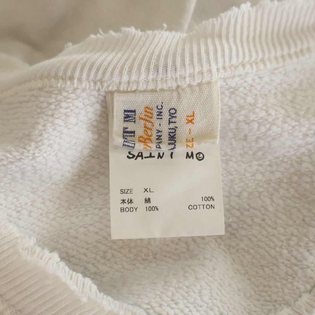 SAINT MICHAEL(セントマイケル) 25SS × BerBerjin BJ CREW NECK SWEAT ベルベルジン フロント染み込みプリント ダメージ加工 クルーネックスウェット ホワイト SM-HR8-0000-C38
