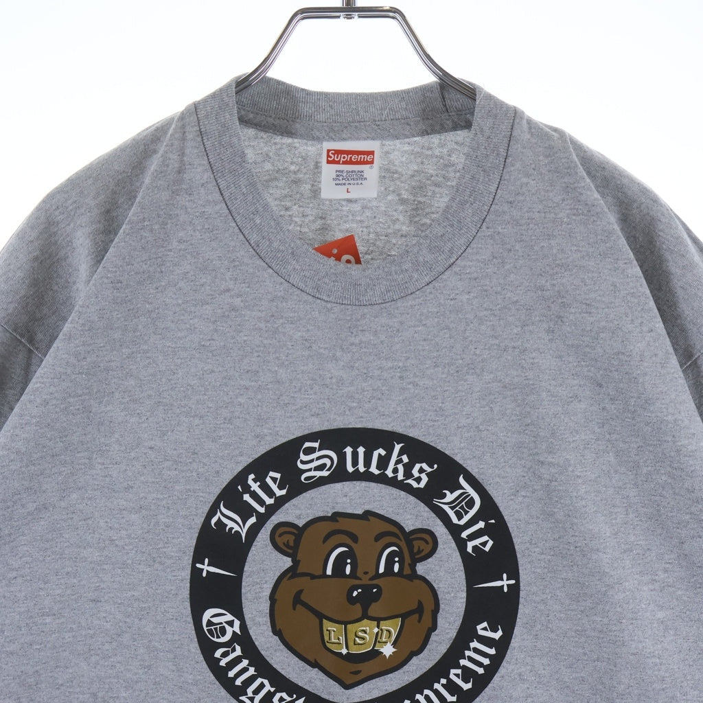SUPREME(シュプリーム) 18AW Life Sucks Die Gangsta Magazine ライフ ダイ ギャングスター マガジン クルーネック カットソー 半袖Tシャツ グレー