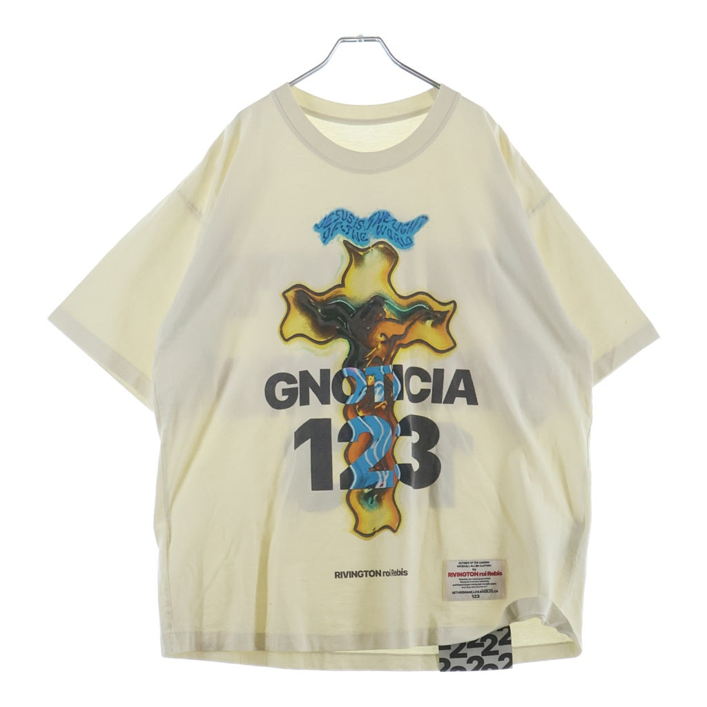 RRR123 RIVINGTON roi Rebis(リヴィントンロイレビス) BURNING CROSS PRINT バーニング クロス プリント クルーネック カットソー 半袖Tシャツ ホワイト