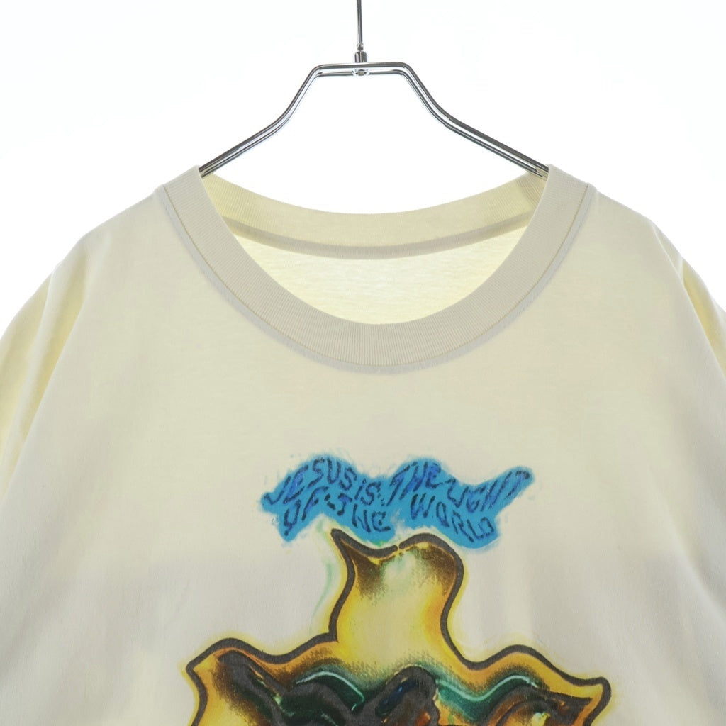 RRR123 RIVINGTON roi Rebis(リヴィントンロイレビス) BURNING CROSS PRINT バーニング クロス プリント クルーネック カットソー 半袖Tシャツ ホワイト