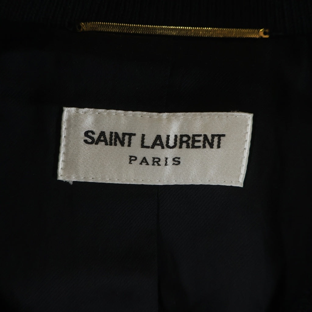 SAINT LAURENT PARIS(サンローランパリ) TEDDY JACKET テディジャケット レザートリムウールスタジアムジャンパー ブルゾン レディース ブラック 376283 Y180W