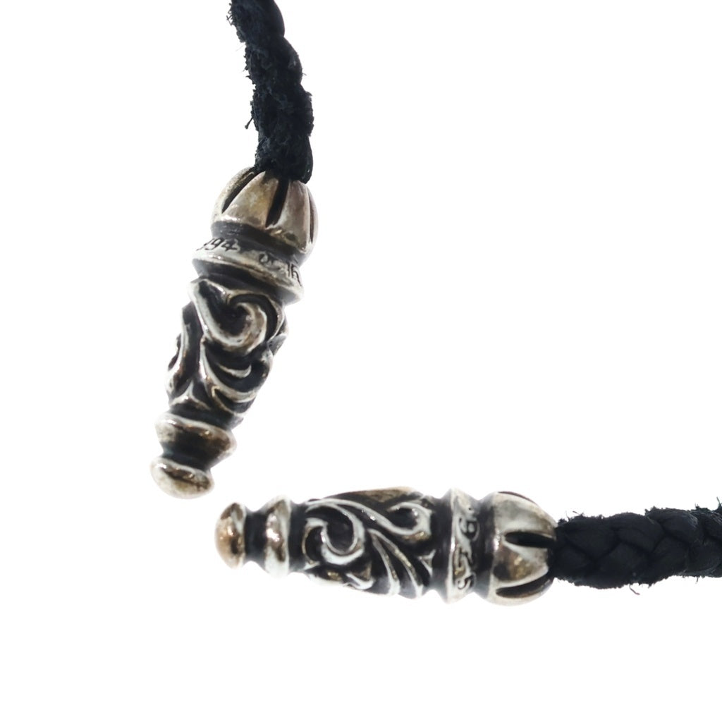 CHROME HEARTS(クロムハーツ) LEATHER BRAID SCROLL ラージ レザーブレイドネックレス ブラック/シルバー