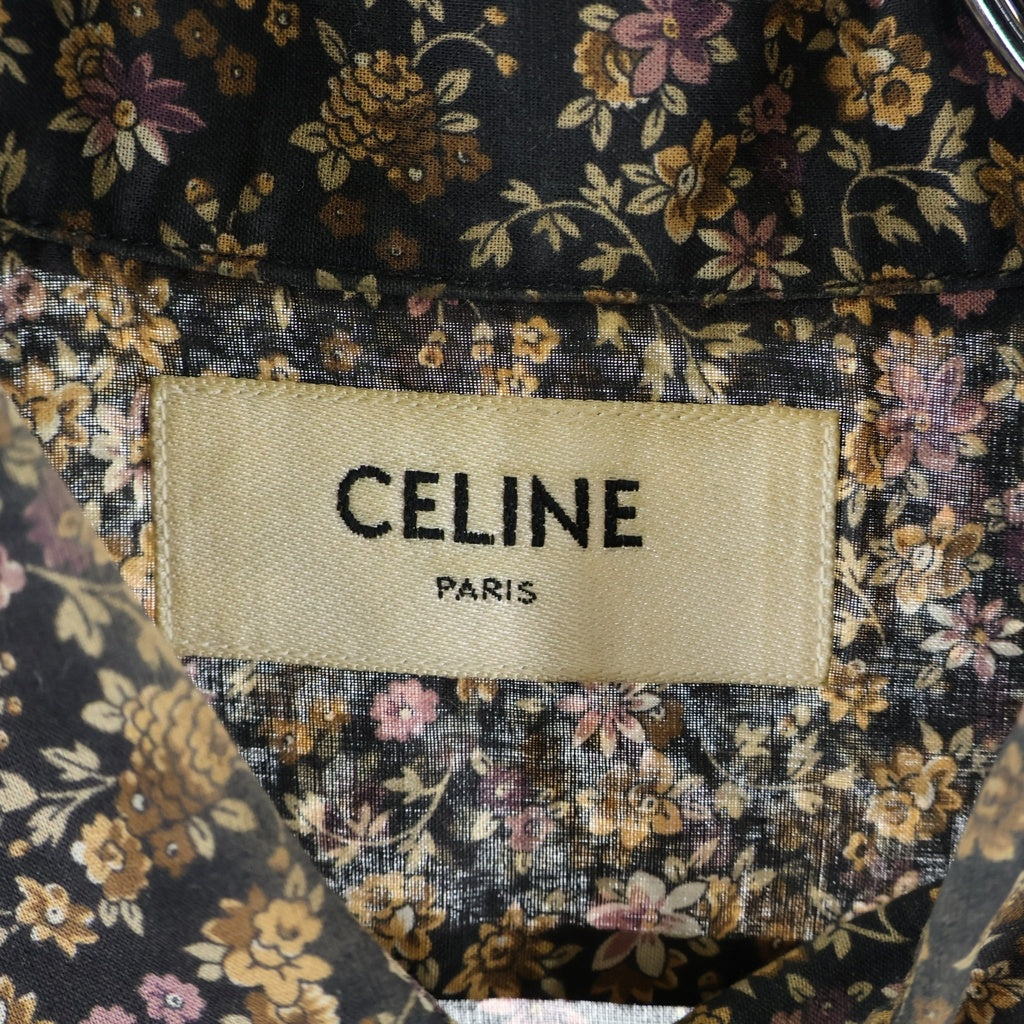 CELINE(セリーヌ) レギュラーカラー フラワープリント 長袖シアーシャツ ブラック 2C239056I