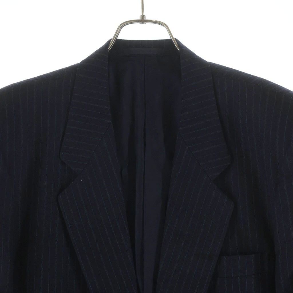 COMME des GARCONS HOMME(コムデギャルソンオム) ピークドラペル ストライプ柄 シングルテーラードジャケット ネイビー HS-08009
