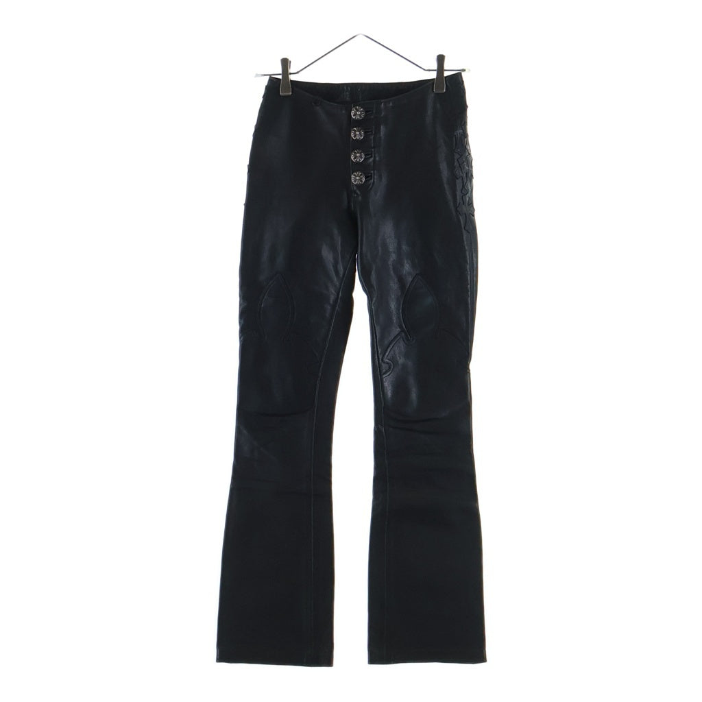 CHROME HEARTS(クロムハーツ) FLEURKNEE フレアニー クロスパッチ レザーパンツ ブラック