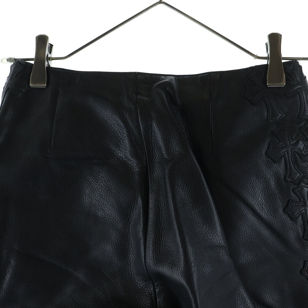 CHROME HEARTS(クロムハーツ) FLEURKNEE フレアニー クロスパッチ レザーパンツ ブラック