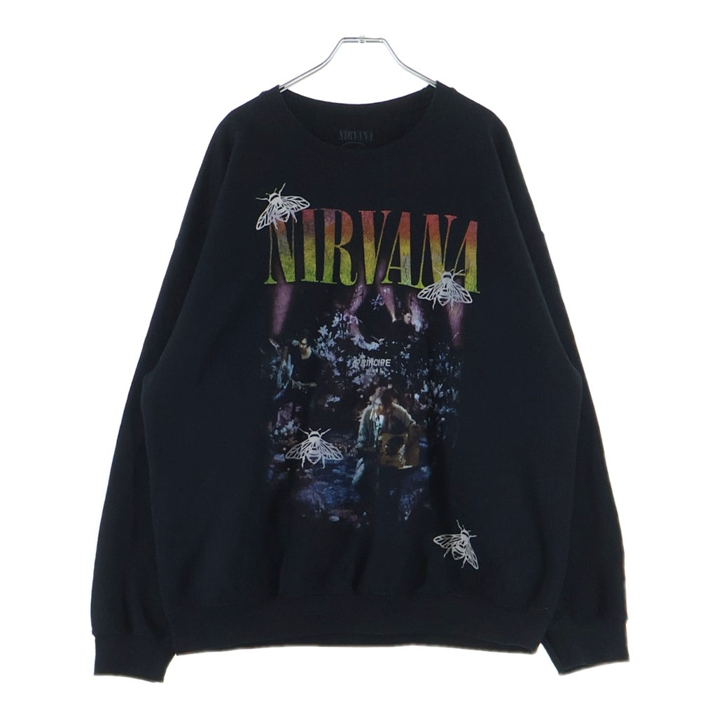 NO BRAND(ノーブランド) NIRVANA ニルヴァーナ フロントプリント クルーネックスウェット トレーナー ブラック