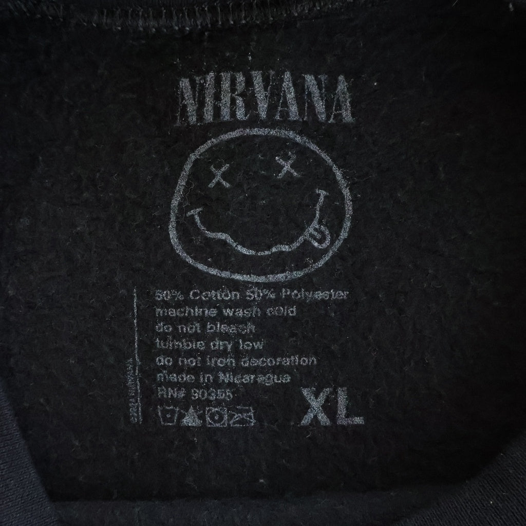 NO BRAND(ノーブランド) NIRVANA ニルヴァーナ フロントプリント クルーネックスウェット トレーナー ブラック
