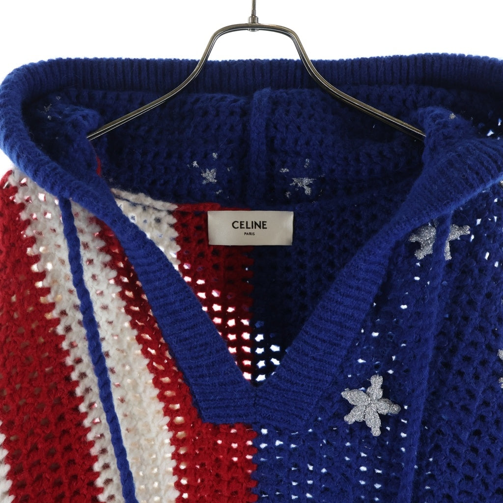 CELINE(セリーヌ) WOOL HOODIE ウール 星条旗 フーデット ニット セーター マルチ 2AF44973T