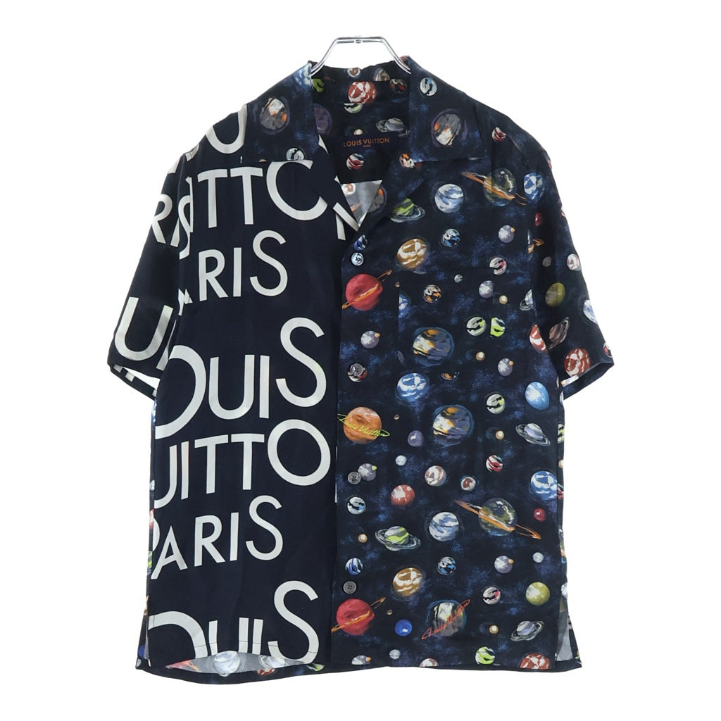 LOUIS VUITTON(ルイヴィトン) 19SS ロゴ ギャラクシー シルク オープンカラー 半袖シャツ ブラック RM191MJHQHGS10W