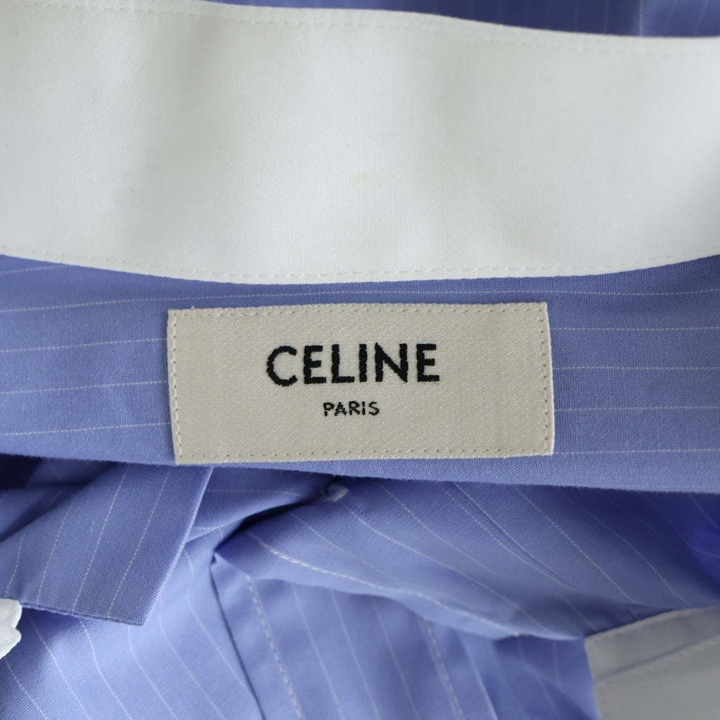 CELINE(セリーヌ) 24SS トリンオフエンブロイダリーデザイン ストライプ柄 長袖シャツ ブルー 2C59B428X.07CF