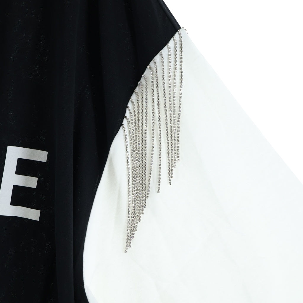 CELINE(セリーヌ) 22AW FRINGE OVERSIZED LOGO PRINT T-SHIRT フリンジ オーバーサイズ ロゴプリント クルーネック カットソー 半袖Tシャツ ブラック/ホワイト 2X29C671Q