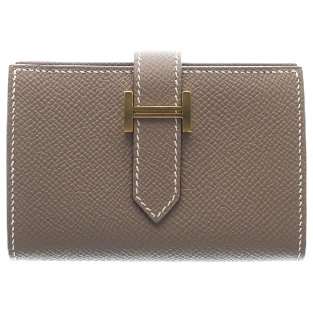 HERMES(エルメス) BEARN MINI W刻印 ベアンミニ コンビネ エトゥープ レザー ショートウォレット ベージュ レディース