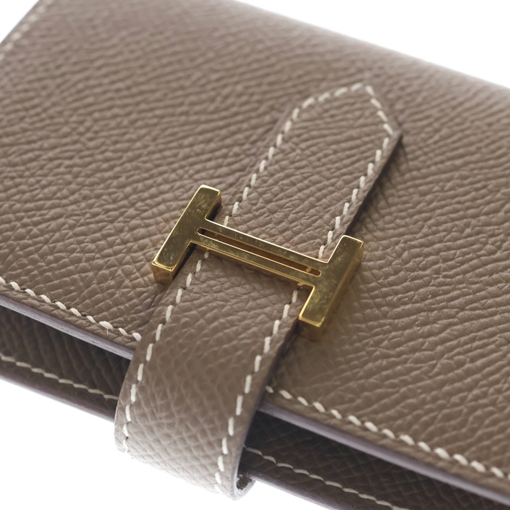 HERMES(エルメス) BEARN MINI W刻印 ベアンミニ コンビネ エトゥープ レザー ショートウォレット ベージュ レディース