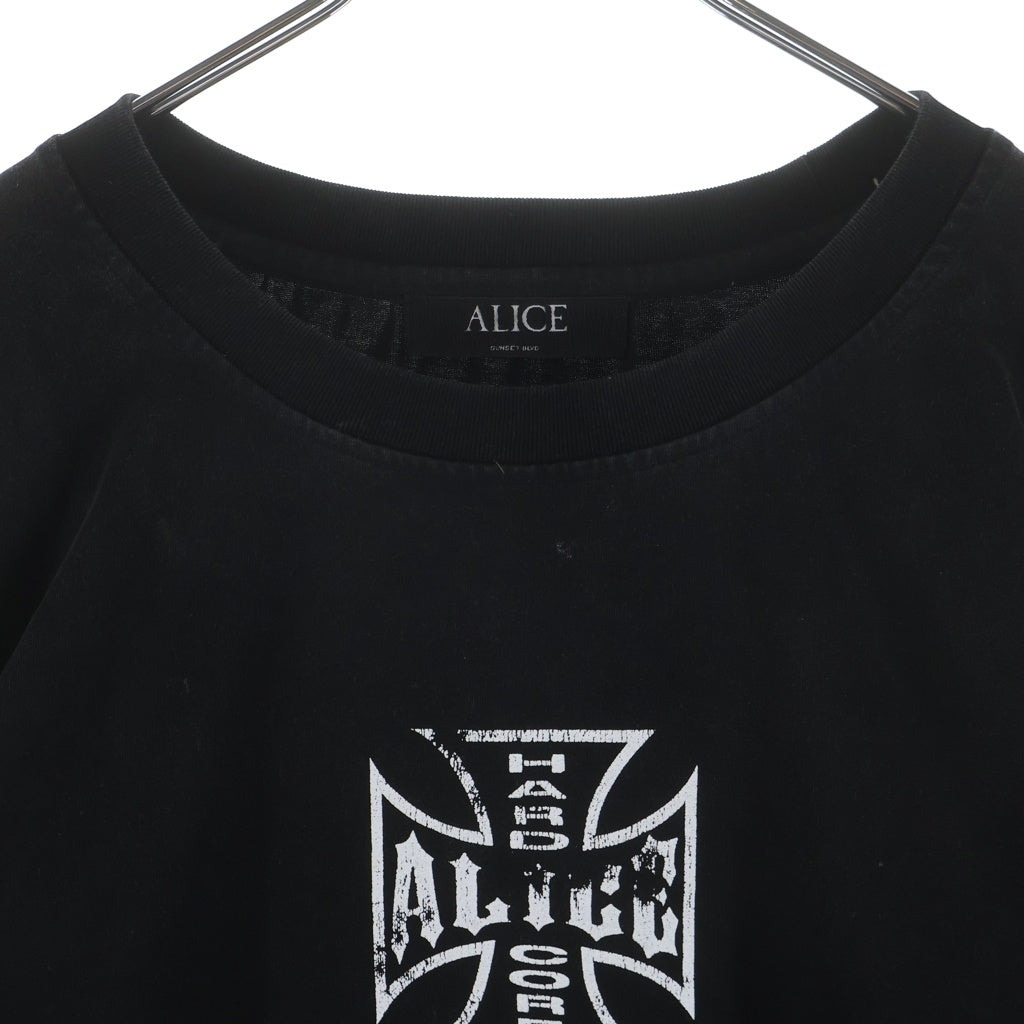 Alice Hollywood(アリス ハリウッド) フロントロゴデザイン アーム切り替え クルーネック カットソー 長袖Tシャツ ブラック