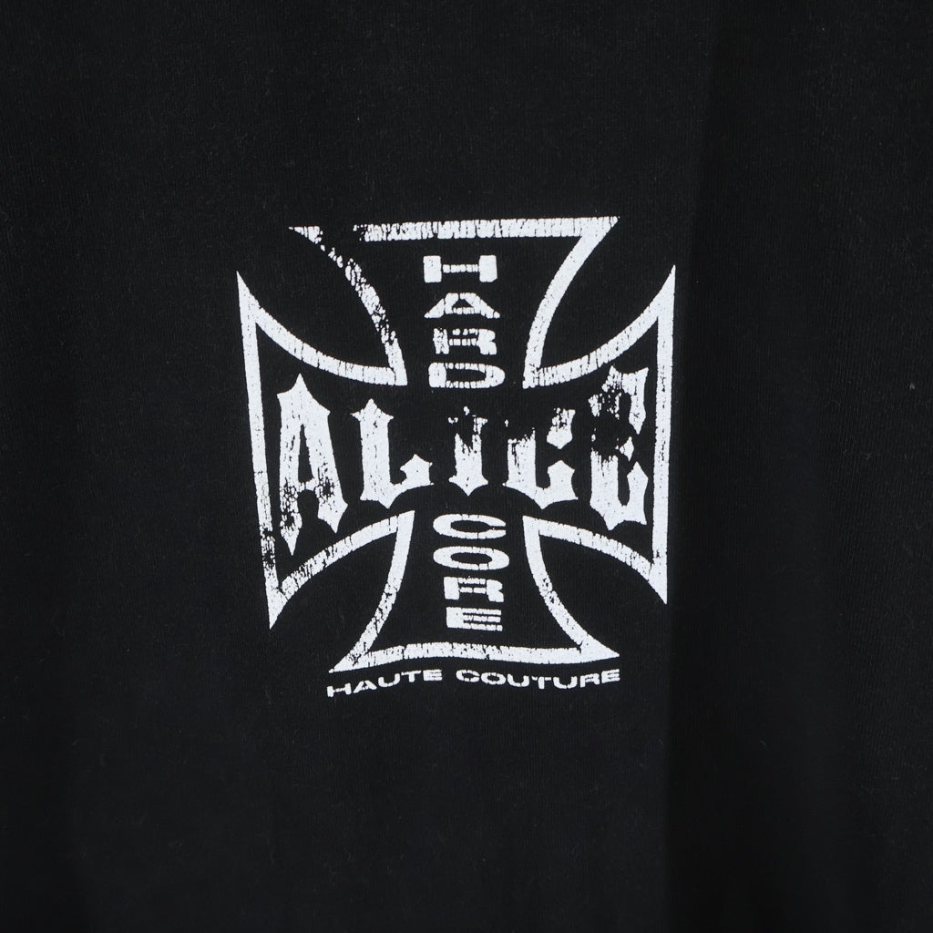 Alice Hollywood(アリス ハリウッド) フロントロゴデザイン アーム切り替え クルーネック カットソー 長袖Tシャツ ブラック