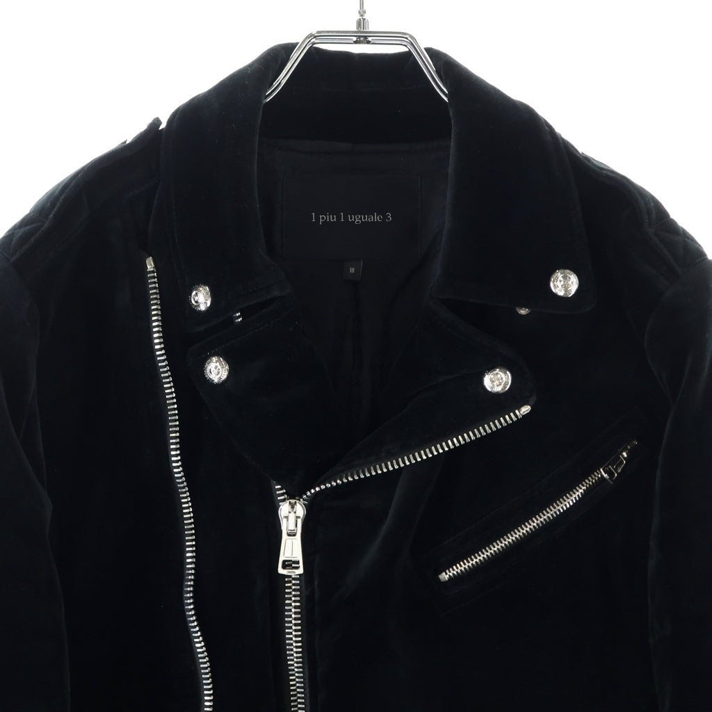 1 PIU 1 UGUALE 3 RELAX(ウノピゥウノウグァーレトレ) ITALY VELVETEEN RIDERS JACKET イタリー ベルベティーン ダブルライダースジャケット ブラック