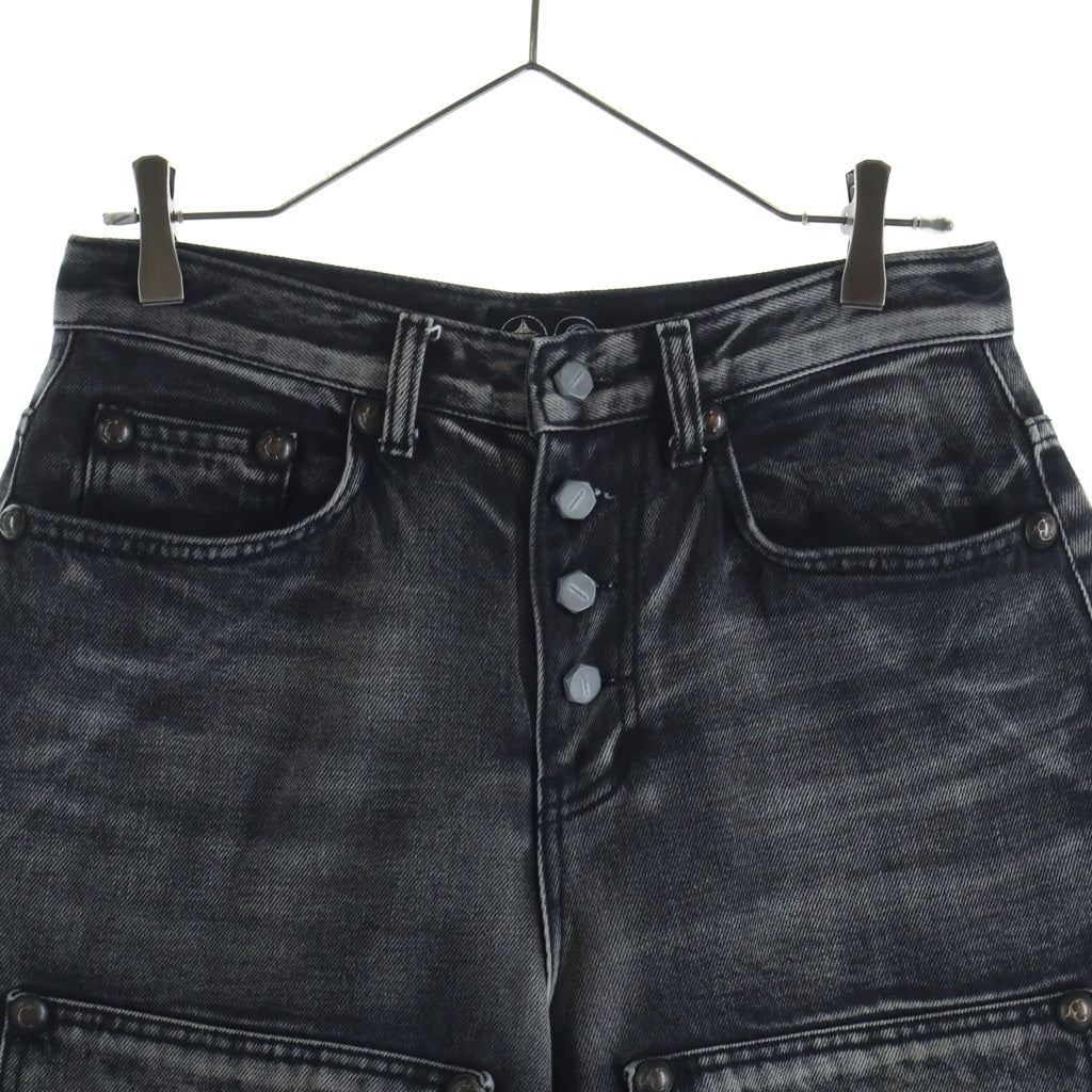 THUG CLUB(サグクラブ) DOUBLE KNEE DAMAGE SHORTS ダブルニー ダメージデニムショーツ ブラック TC24PT0302