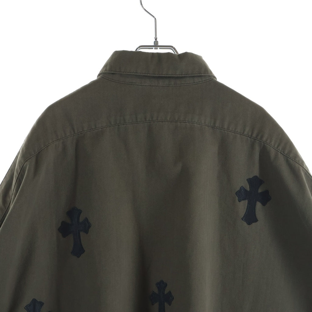CHROME HEARTS(クロムハーツ) Y NOT MAHAL KITA ワイノット マハルキタ クロスパッチ クロスボールボタン 長袖シャツ カーキ/ブラック