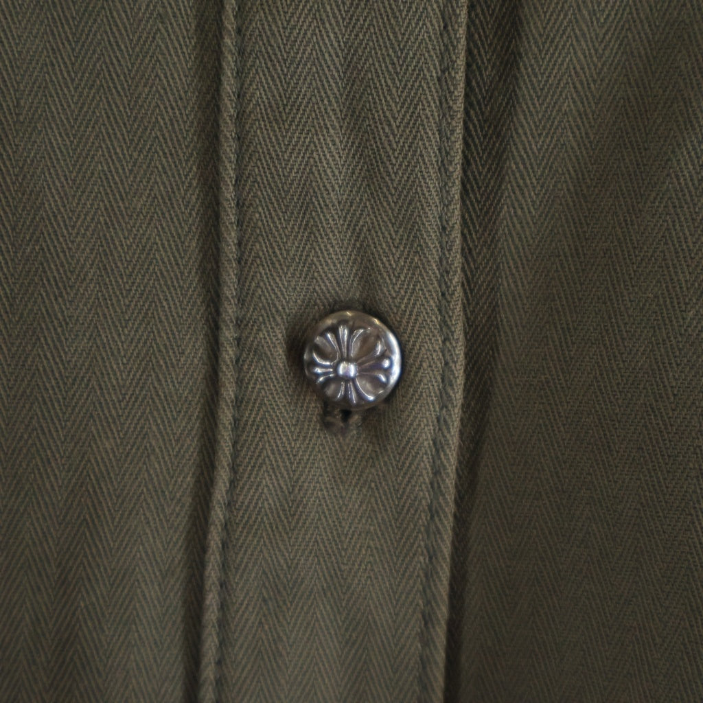 CHROME HEARTS(クロムハーツ) Y NOT MAHAL KITA ワイノット マハルキタ クロスパッチ クロスボールボタン 長袖シャツ カーキ/ブラック