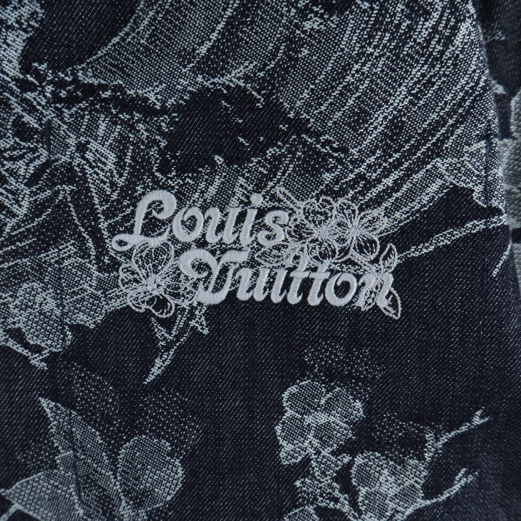 LOUIS VUITTON(ルイヴィトン) 24AW ロゴ刺繍 フラワー総柄 デニム半袖シャツ インディゴ RM242MM LJG HRS25